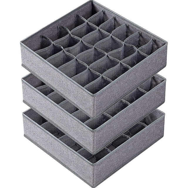 Organizador de cajones de 64 celdas, plegable, de tela, para clasificar calcetines y ropa interior sin esfuerzo, paquete de 3