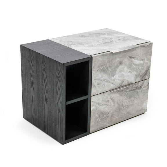Noe Minn 26 " Nightstand 2 Drawers Faux Marble Front Panels Gray
