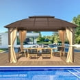 thumbnail image 5 of EROMMY  10' x 13' Gazebo, Hardtop Gazebo with Arc Galvanized Steel Double Roof, Aluminum Frame, Curtain and Netting for Patios, Decks and Backyard, 5 of 9