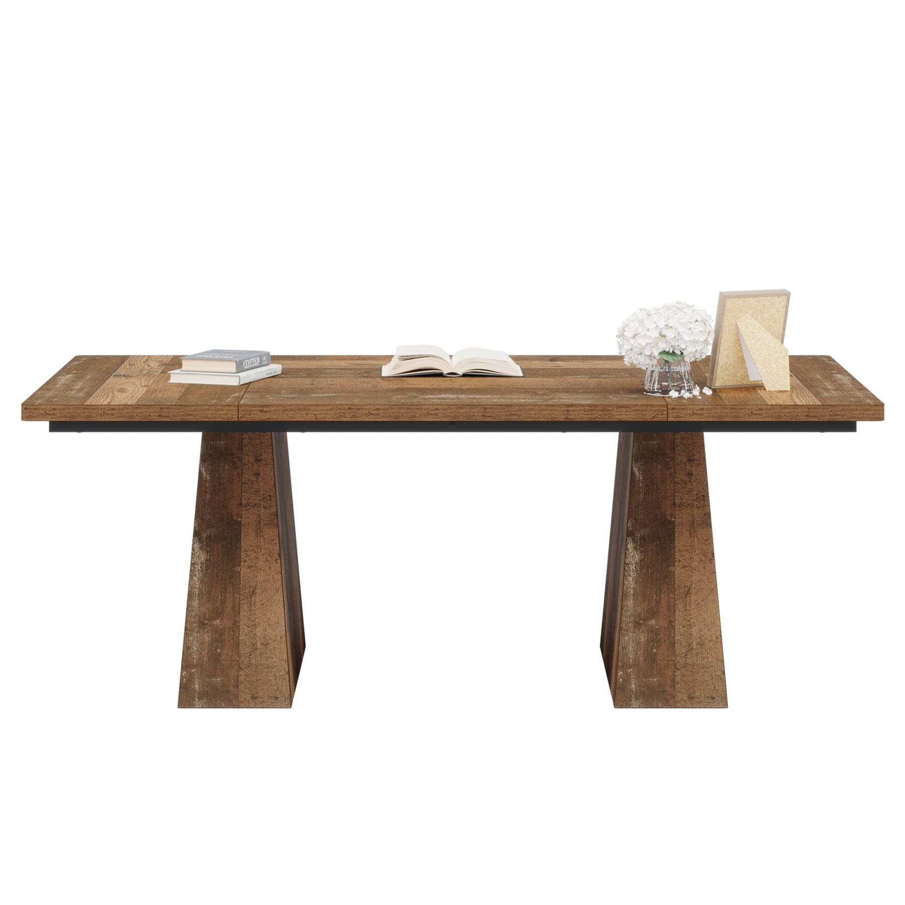 Fnova 63" Home Office Computer Desk, Brownish-Yellow Modern Executive Desk, Writing Desk, Easy to Assemble