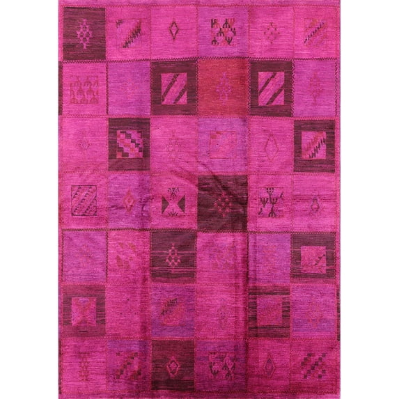 Ahgly Company Machine Washable Indoor Rectangle Industrial Modern DeepPink Area Rugs, 8' x 10'