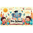 thumbnail image 6 of Colorful and Cheerful First Day Preschool Themed Backdrop Banner with Cartoon Elephant Kids and School Elements Party Decorations for Photography Props Classroom Celebrations Family Gatherings, 6 of 8