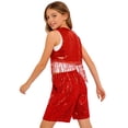thumbnail image 2 of SiiRoh Boys Girls Sequin Jazz Dance Outfits Sleeveless Fringe Vest Top with Shorts Hip Hop Disco Theme Party Wear Red 12, 2 of 5