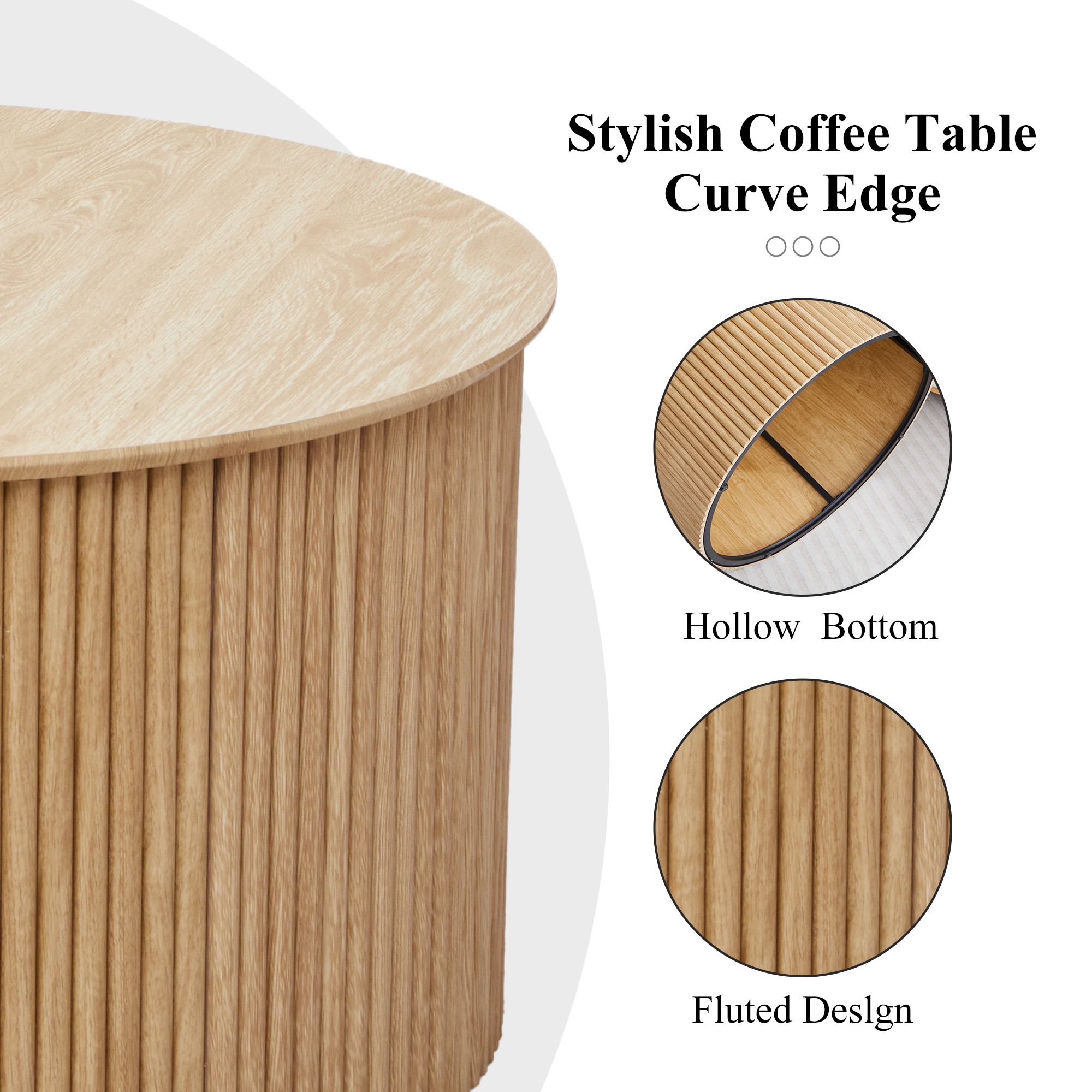 Wirrytor Round Coffee Table Sets 2 Pieces, Wood Fluted Coffee Table with Storage, for Living Room Bedroom, Apartment(Nature)
