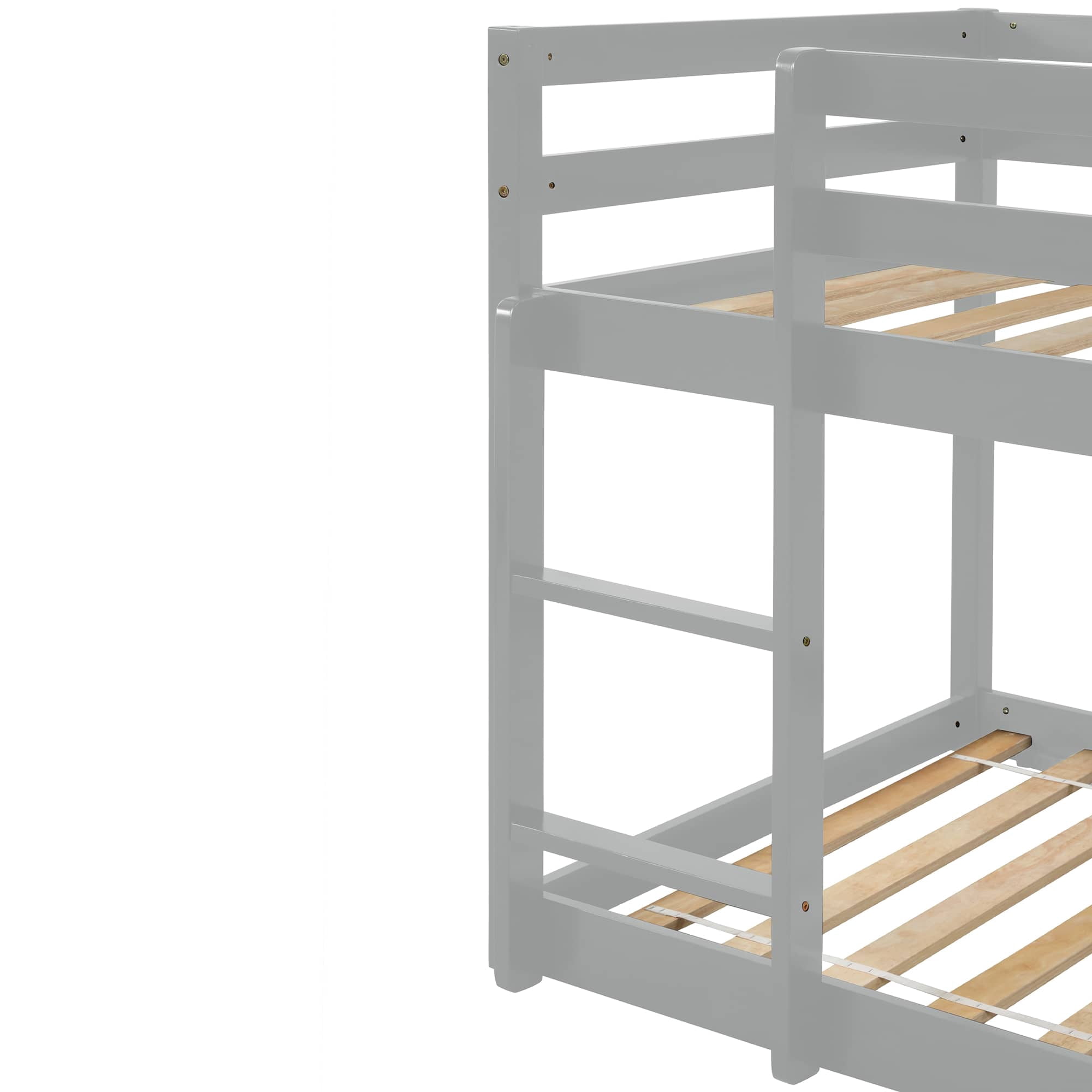 MAYEERTY Twin over Twin Floor Bunk Bed, Wood Bed Frame, Grey