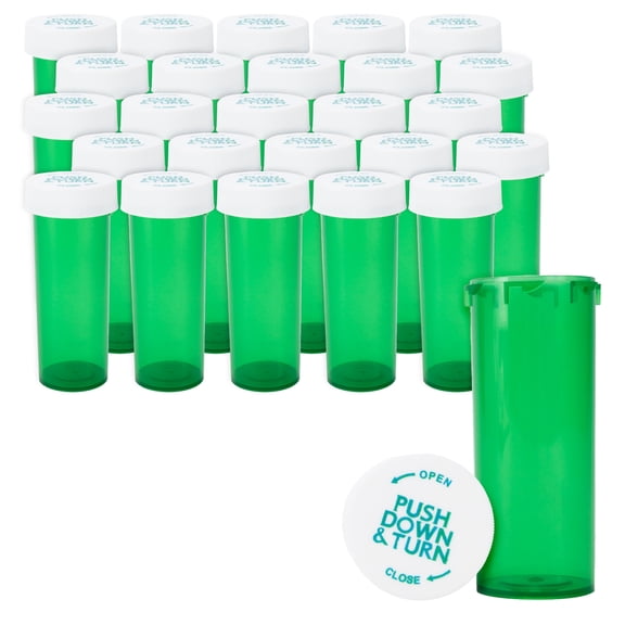 Plastic Green Medicine Pill Bottles, 16 Dram, 260 Pack, Push Down and Turn Child Resistant Caps, Green Prescription Vial, Medicine Container, Pill Cases Dispenser Organizers
