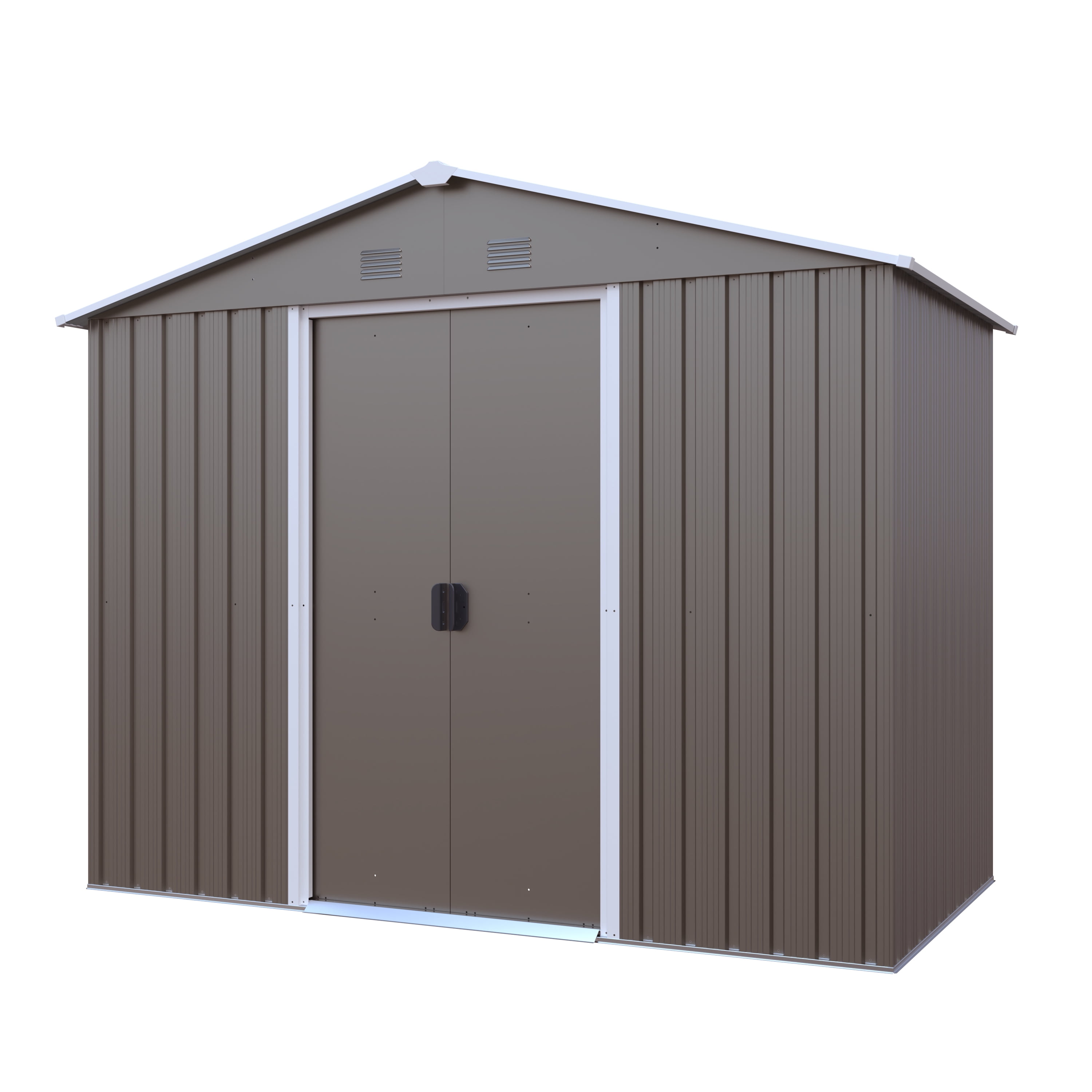 Olurrisa 8x4ft Gray Outdoor Metal Storage Shed with Metal Foundation, Galvanized Steel Lockable Shed with Sliding Doors