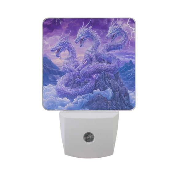Three Purple Dragons on Mountains Flash LED Night Light with Smart Sensor Plug Into Wall Dusk to Dawn 2 packs