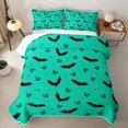 thumbnail image 2 of Homewish Neon Halloween Bat Quilt King,Mini Bow Print King Coverlet Set,Mint Green Black,3 Pieces, 2 of 7