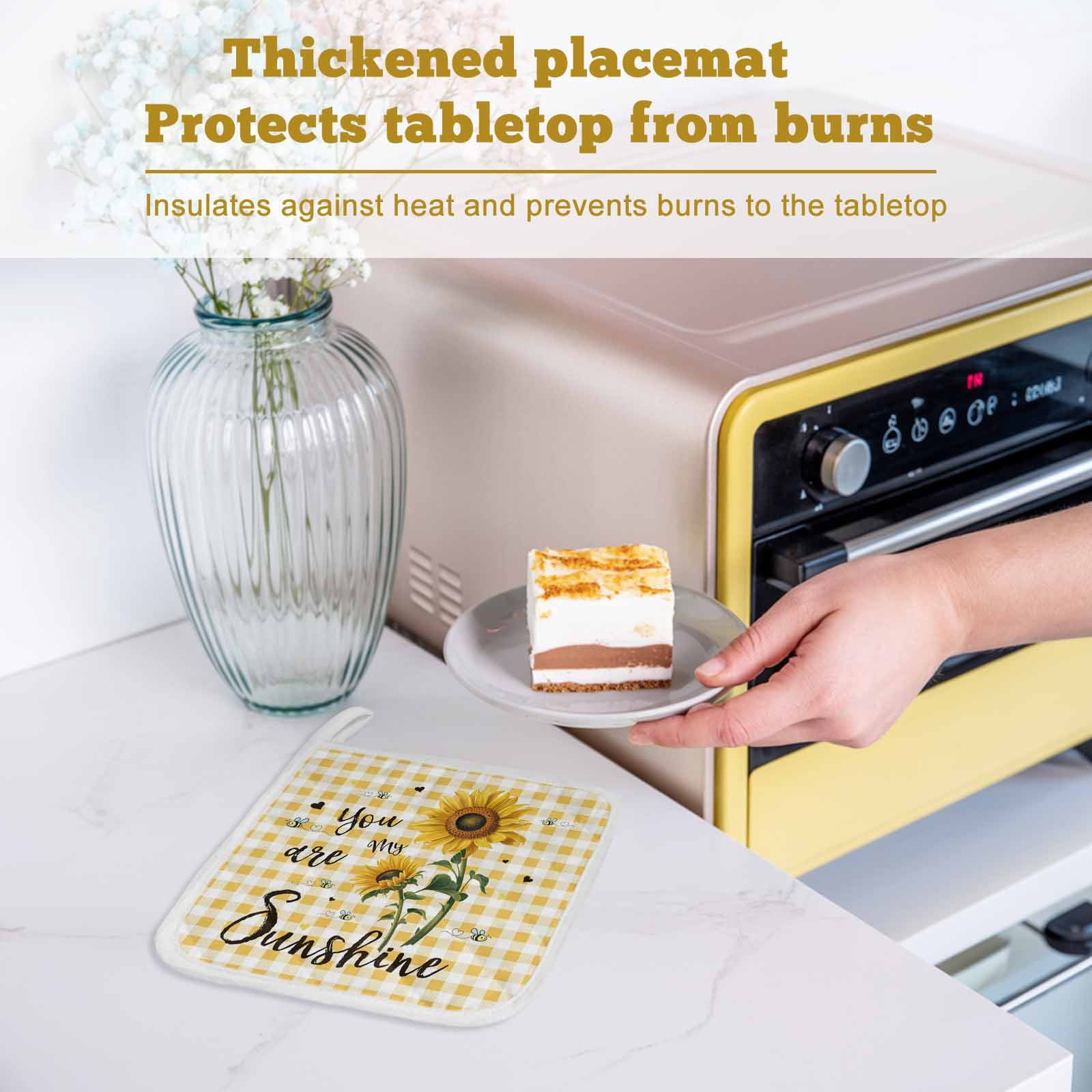 Sunflower Pot Holders for Kitchen Heatproof Potholder, 4 Pack Yellow Plaid Lattice You Are My Sunshine Hot Pads Multipurpose Oven Pads Cloth Potholders Trivet for Cooking and Baking
