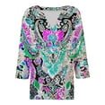 thumbnail image 6 of Aobny T-Shirt Women Blue Bohemian Loose Shirt V-Neck 3/4 Sleeve Fancy Tops for Women,XL, 6 of 7