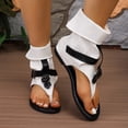 thumbnail image 2 of Women Faux Leather Sandals Metal Buckle Open Toe Ankle High Comfy Non-Slip Flat Shoes For Beach Casual Summer (9.5, White), 2 of 9