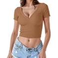 thumbnail image 1 of SHIXIAOO Bustier Court Ajusté à Col en V Côtelé Haute Élasticité à Manches Courtes pour Femmes, Haut de Robe pour Femmes, Chemises d'Entraînement à Manches Longues pour Femmes, 1 of 8