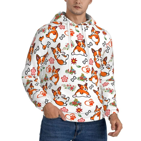 Cute Corgi Dog Pattern Hoodie Men Unisex 3d Fleece Hooded Sweatshirt 4x-Large