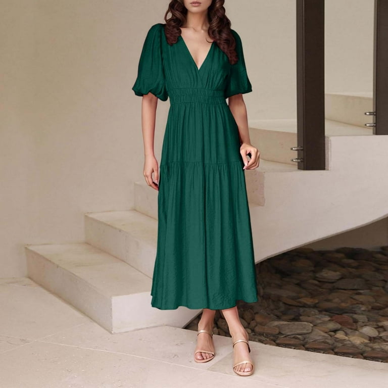 YAYUBA Cruise Dresses for Women Casual Dress for V Neck With Flowy Hem for  Home Or Spring Summer Fall Wardrobe Staple Dress Maxi Beach Dress Sundress  - Walmart.com