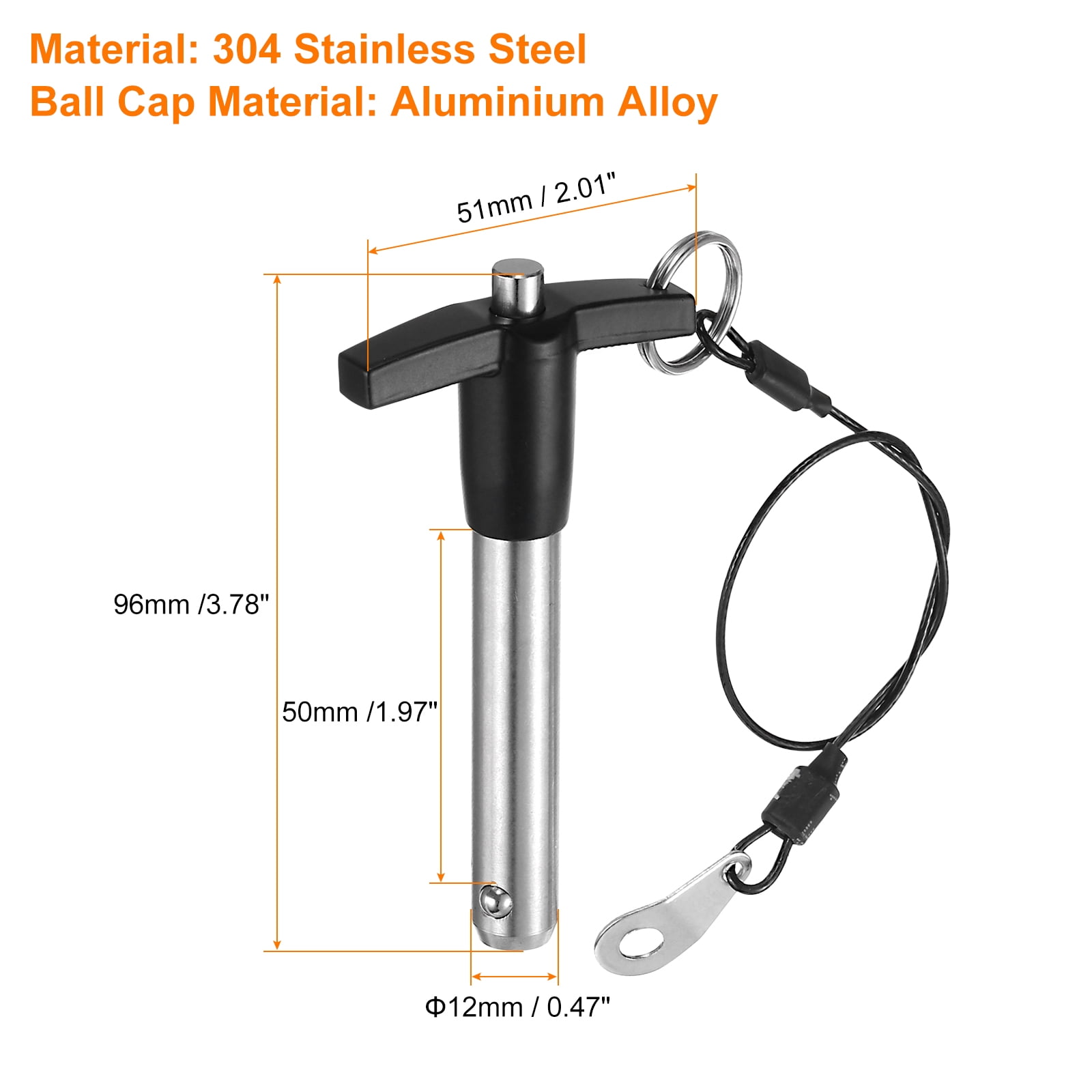 Uxcell 4Pack T Handle Lock Pins, 12mm x 50mm Usage Length Stainless Steel Push-Button Quick Release Pin