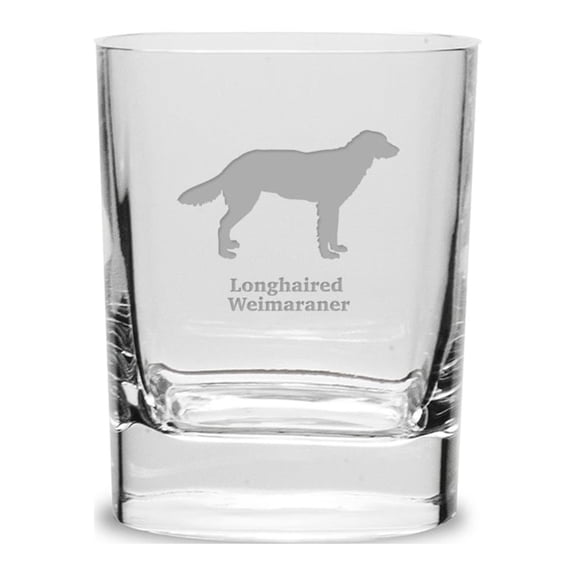 Longhaired Weimaraner Luigi Bormioli 11.75 oz Square Round Double Old Fashion Glass