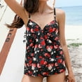 thumbnail image 3 of VBTAPA Women's Tankini Swimsuits Tropical Floral Print Two Piece Bathing Suits Flowy Swim Top with Bottom Tummy Control Modest Swimwear Limited Time Sales Black M, 3 of 7
