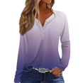 thumbnail image 2 of Womens Tops Women's Fashion Casual Gradient Printed V-Neck Long Sleeve Button T-Shirt Top, 2 of 5