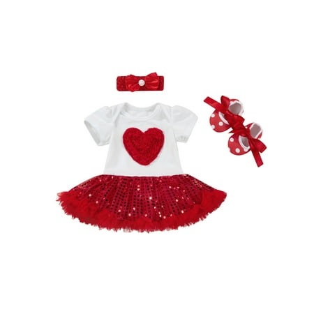 

XIAXAIXU Valentine s Day Infant Newborn Baby Girl Rompers Red Rose Heart Tutu Jumpsuit Party Birthday Outfits Red Flower Heart 12-18 Months