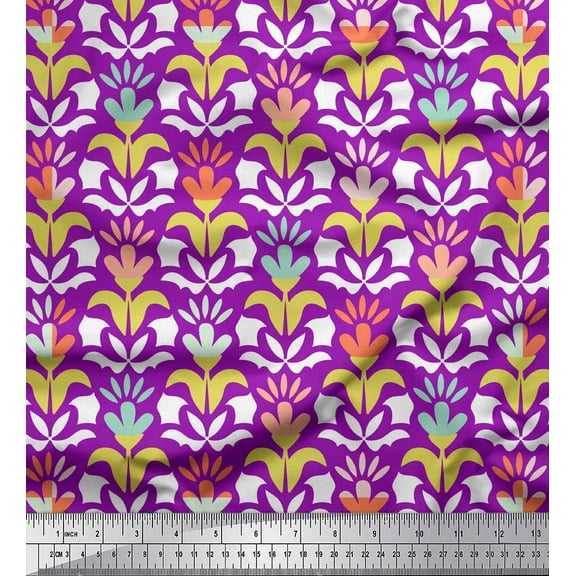 Soimoi Purple Cotton Duck Fabric Florals Floral Printed Craft Fabric by the Yard 42 Inch Wide