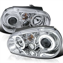 Spec-D Tuning Chrome Dual Halo Projector Headlights Compatible with 1999-2006 Volkswagen Golf, Golf GTI VW MK4 Left   Right Pair Headlamps Assembly