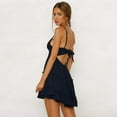 thumbnail image 3 of Womens V-Neck Spaghetti Strap Bowknot Backless Sleeveless Lace Mini Swing Skater Dress, 3 of 5