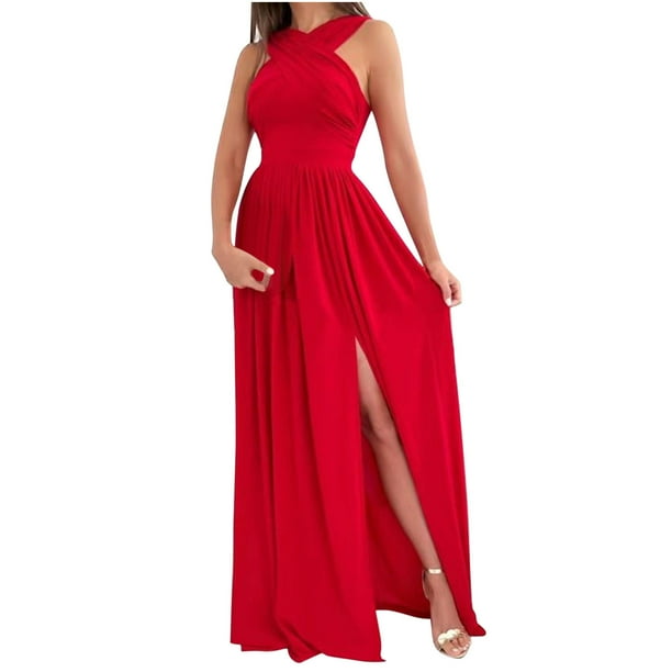 Split red best sale dress