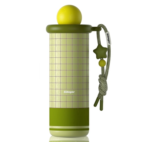 Sidagar 18 oz Green Plaid Ceramic Lined Insulated Tumbler with Straw and Leakproof Lid