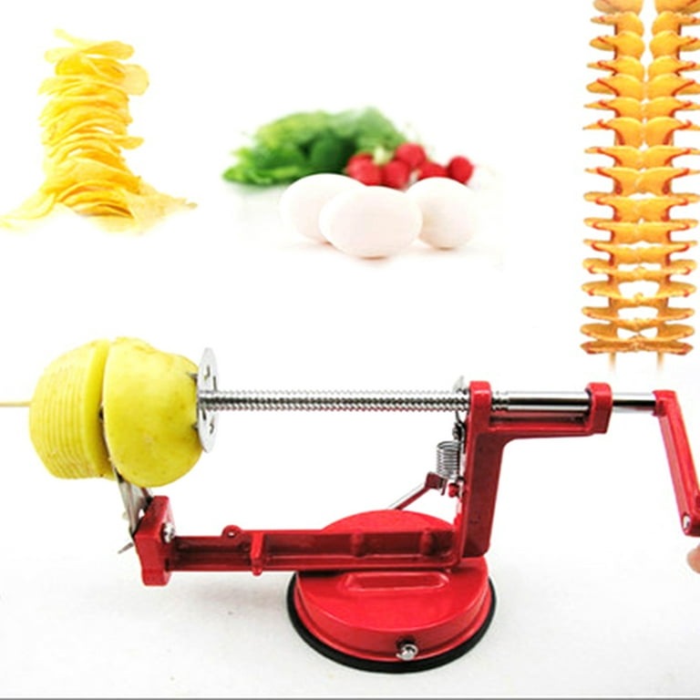 CNMF Curly Fries Potato Cutter,Potato Spiral Cutter,Potato Spiral Cutter  Multifunctional Manual Rotating Stainless Steel Blade Rust Resistant Red  Twisted Spiral Potato Peeler 