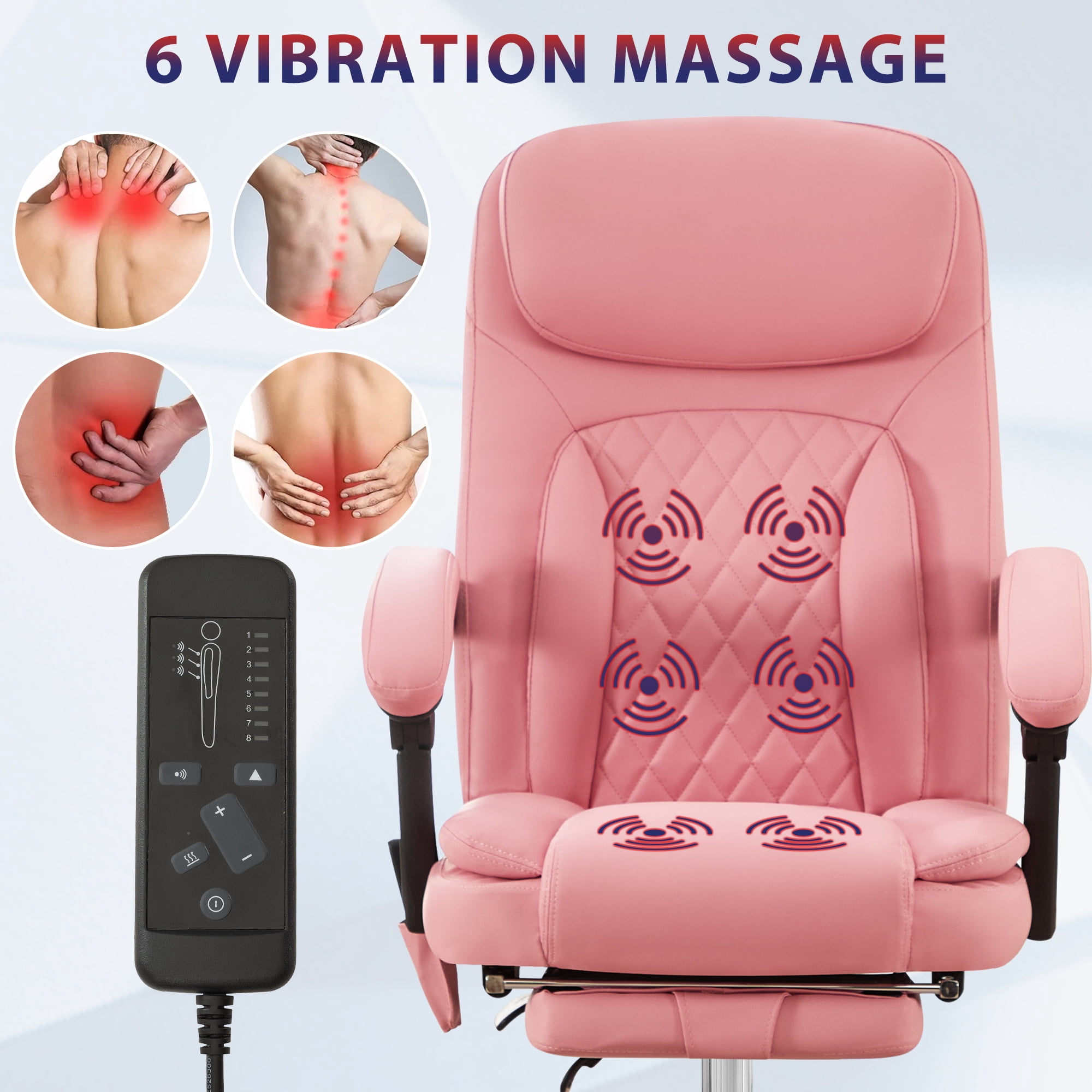 JONPONY Big and Tall Office Chair 500LBS Executive Office Chair Massage and Footrest Ergonomic Computer Desk Chair Reclining High Back Leather Office Chair Lumbar Back Support Swivel Rolling,Pink