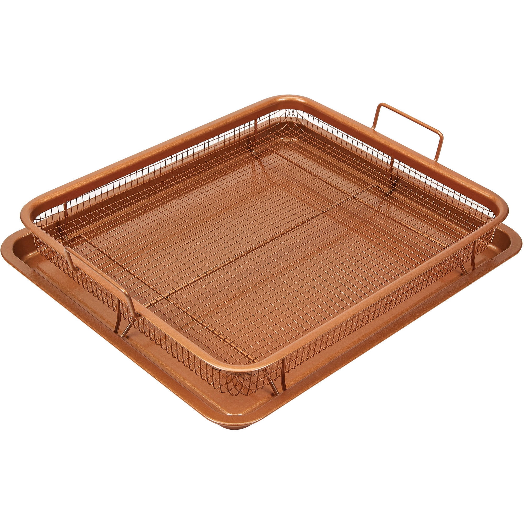 Deluxe Copper Crisper - 2-Pieces Nonstick Oven Air Fryer Pan/Tray & Mesh  Basket Set - Air Fryer in Oven - Ideal for French Fry - Frozen Food, Baking