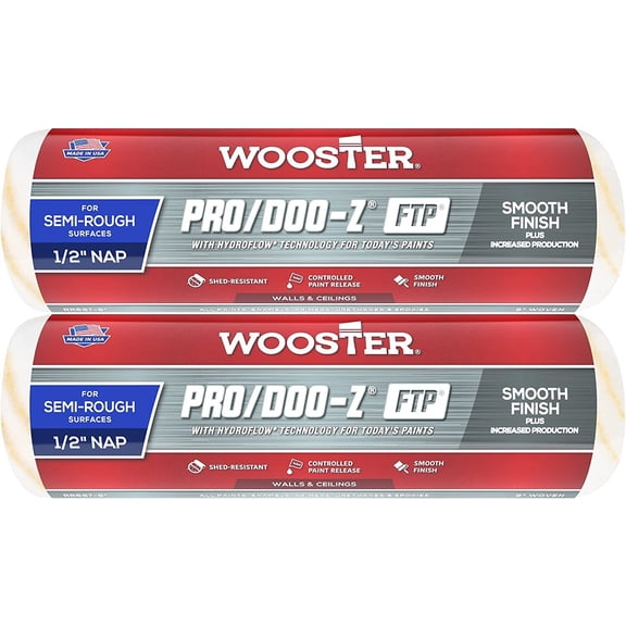 Wooster Genuine 9" Pro/Doo-Z FTP 1/2" Nap Roller Cover 2-Pack, RR667-9-2PK