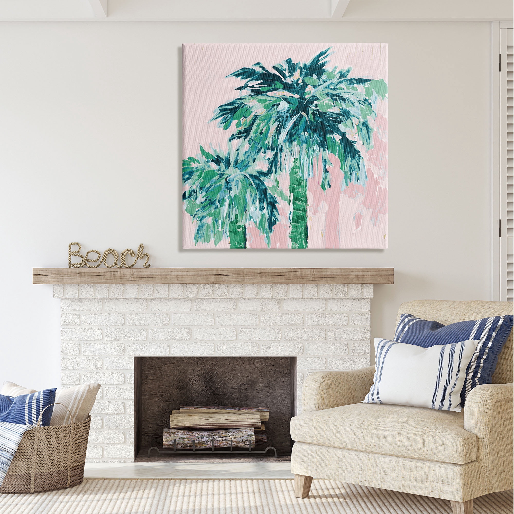 Stupell Industries Modern Green & Pink Palms Botanical & Floral Painting Gallery Wrapped Canvas Print Wall Art, 36 x 36
