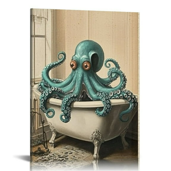 Acheng Vintage Octopus Decor - Octopus Bathroom Decor, Nautical Octopus Wall Art, Octopus Posters, Sea Monster Artwork Pictures for Home Decoration 12x16 in