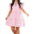 thumbnail image 5 of Plus Size Women V-neck Short Sleeve A Line Ruffle Mini Dress, 5 of 6
