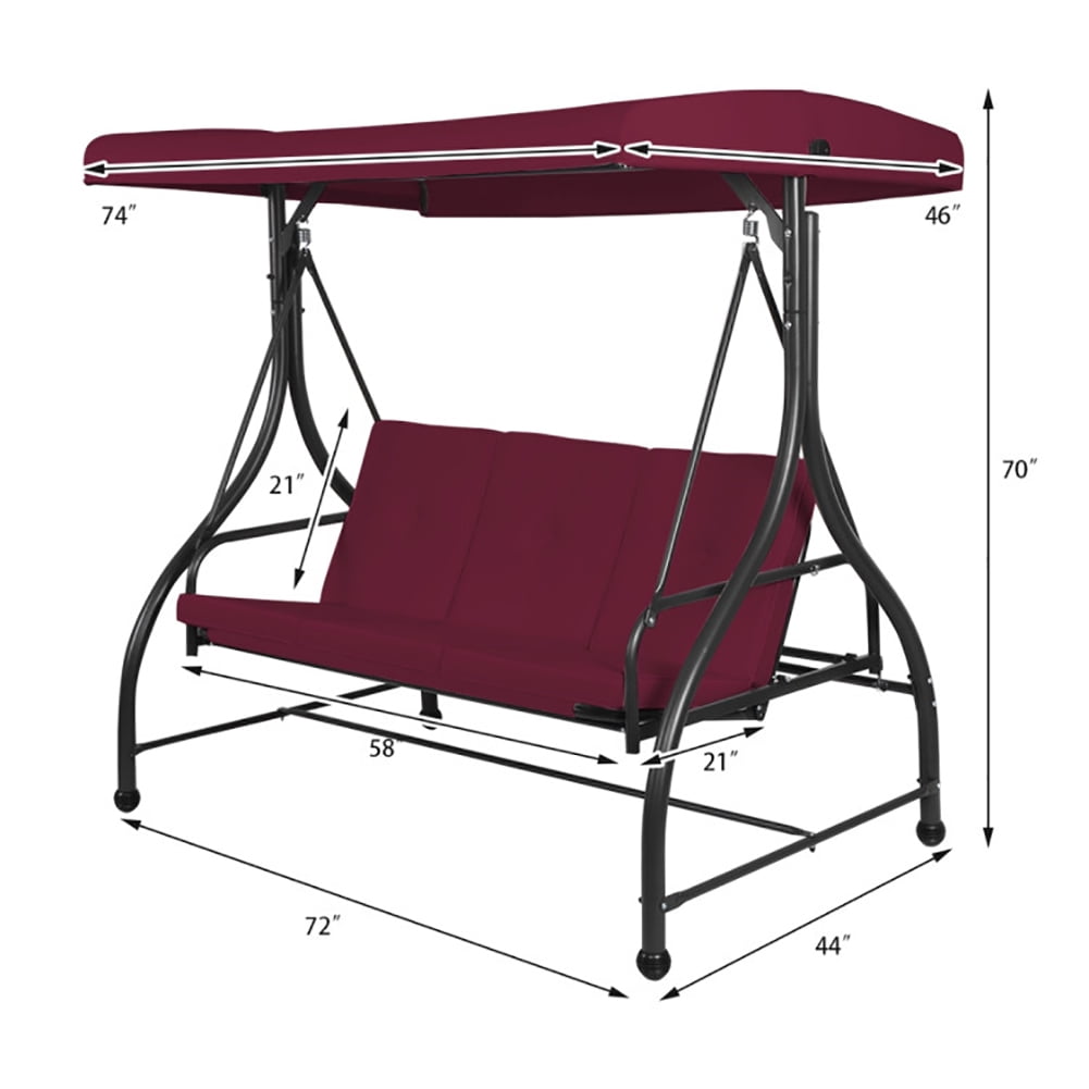 Aimee Lii 3 Seats Converting Outdoor Swing Canopy Hammock with Adjustable Tilt Canopy, Swing Chair Outdoor, Dark Red Aimee Lii 3 Seats Converting Outdoor Swing Canopy Hammock with Adjustable Tilt Canopy, Swing Chair Outdoor, Dark Red
