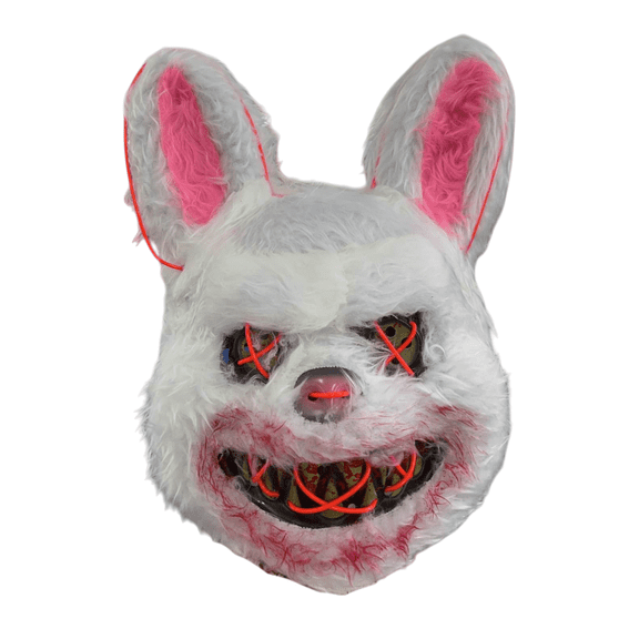 Halloween Party Wearable Prop, Mask for Masquerade Party, Kids Halloween, Halloween Led Lights, Pink Stuffed Animal Themed Furry Creepy Bunny Mask for and Trick Or Treat