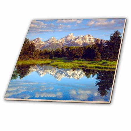 3dRose USA, Wyoming, Grand Teton NP. Grand Tetons reflect in the Snake River. - Ceramic Tile, 6-inch