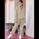 thumbnail image 5 of Conjuntos de Dos Piezas para Mujer: Jersey de Larga con Media Cremallera y Pantalón Deportivo Holgado con Bolsillos. Caqui XL, 5 of 8