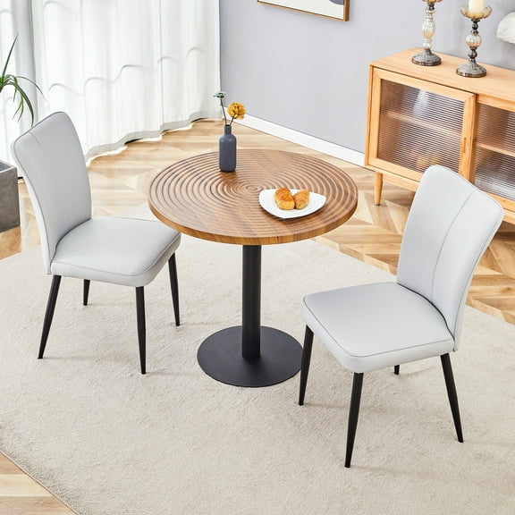 31.5 Inch Modern Round Dining Table Set Kitchen Table Table Chair Set with 2 or 4 PU Chairs Dark Wood Grain Metal Legs for Small Space Dining Room Kitchen,Gray,seat for 2