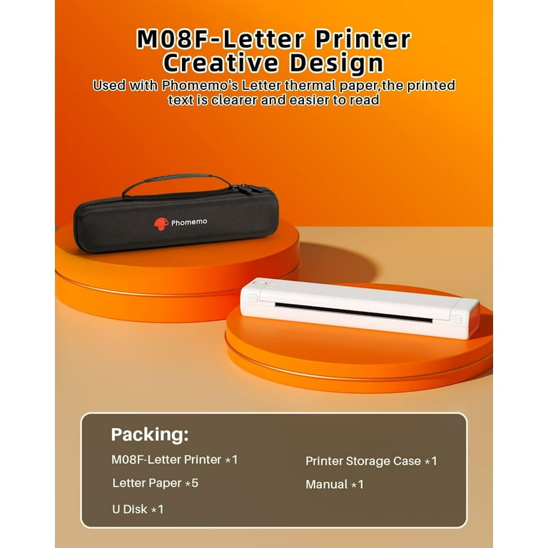 Phomemo Portable Printer Wireless Travel M08f Letter Wireless Mobile Printer  Support 8 5 X 11 Us Letter No Ink Thermal Compact Printer Compatible  Android Ios Phone Laptop, High-quality & Affordable