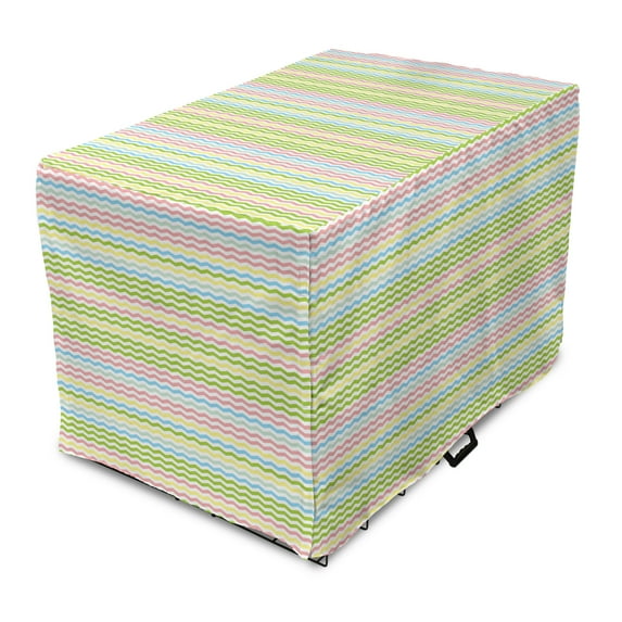 Yellow and Green Dog Crate Cover, Colorful Chevron or Zigzags, Easy to Use Pet Kennel Cover Small Dogs Puppies Kittens, 7 Sizes, Multicolor, by Ambesonne