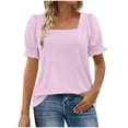 thumbnail image 6 of Women's Square Neck Short Sleeve Loose Fit T-Shirt Tops Blouses Solid Color Casual Daily Wear Vacation Travel Fashion Essential Gift for Women | Sopatenor,Hot Pink XL, 6 of 8