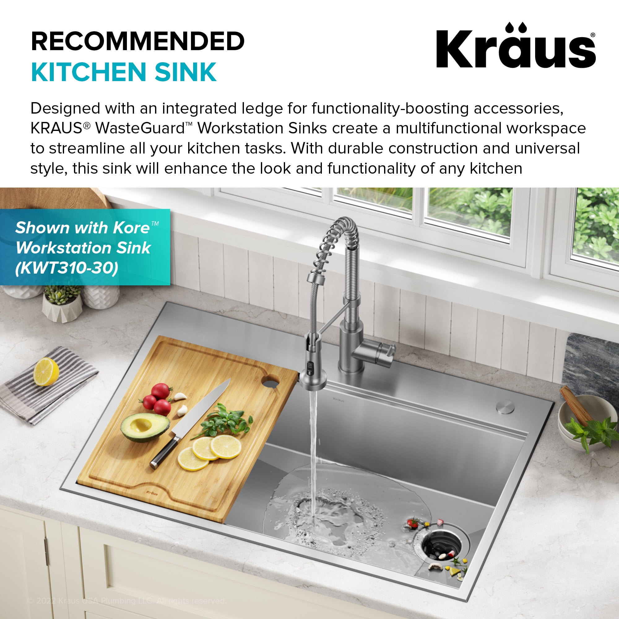 Kraus KWD200-100MGR 1 Hp Continuous Feed Garbage Disposal - Grey