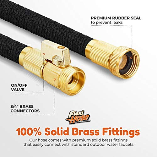 Flexi Hose Upgraded Expandable 50 ft Garden Hose, Extra Strength, 3/4 Solid Brass Fittings, Black