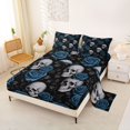 thumbnail image 2 of Homewish Halloween Death Skull Queen Sheets,Blue Rose Floral Queen Sheet Sets,4pcs,1 Flat Sheet, 1 Fitted Sheet and 2 Pillowcases, 2 of 6