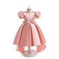 thumbnail image 2 of Girls Elegant Princess High Low Dress with Puff Sleeves Satin Formal Gown, 2 of 5