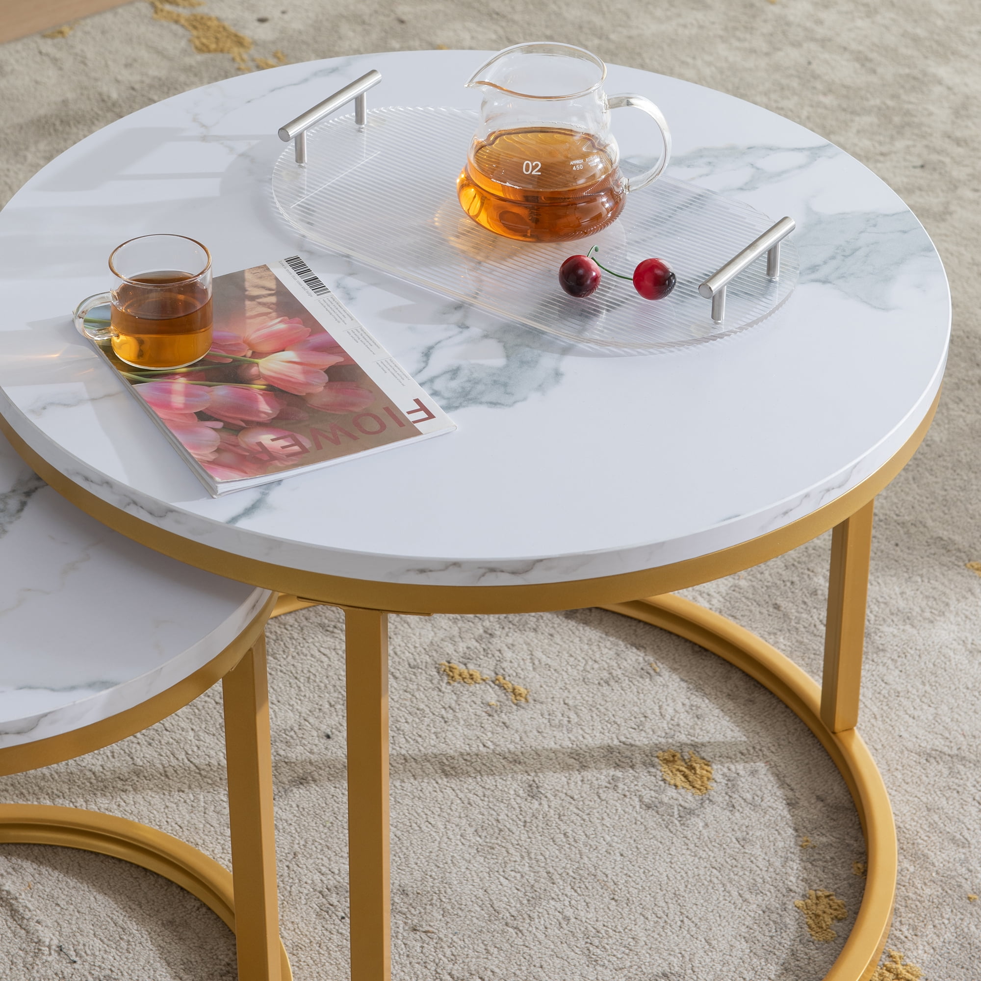 YYAo Round Nesting Coffee Set of 2, Modern Marble Accent Table with Sturdy Metal Legs for Living Room Office Balcony, Gold YYAo Round Nesting Coffee Set of 2, Modern Marble Accent Table with Sturdy Metal Legs for Living Room Office Balcony, Gold