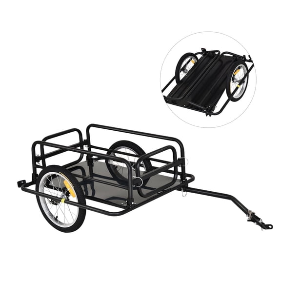 LuckyNote Bike Cargo Trailer, Heavy Duty Folding Bicycle Trailer with Universal Hitch, 16" Wheels, 110 lbs Capacity, Foldable Compact Storage, Black